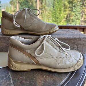 VTG Leather Lace-Up Chunky Sneakers Womens Retro 90s Dad Trainer Neutral Sporty‎